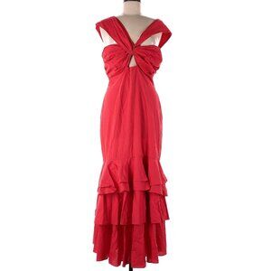 Never Fully Dressed Red Maxi Dress w Ruffled Hem, Size 8